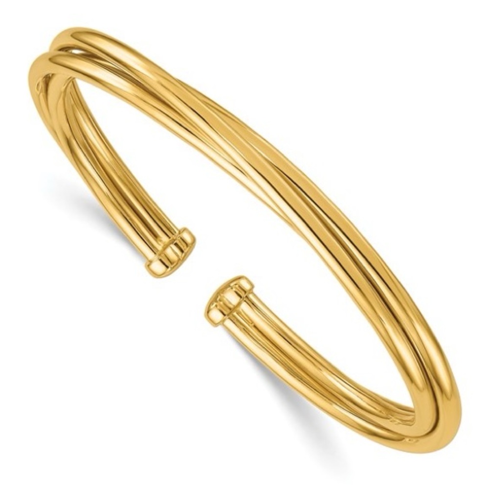 Herco 14K Yellow Gold Polished Intertwined Flexible Cuff Bangle – Made in Italy